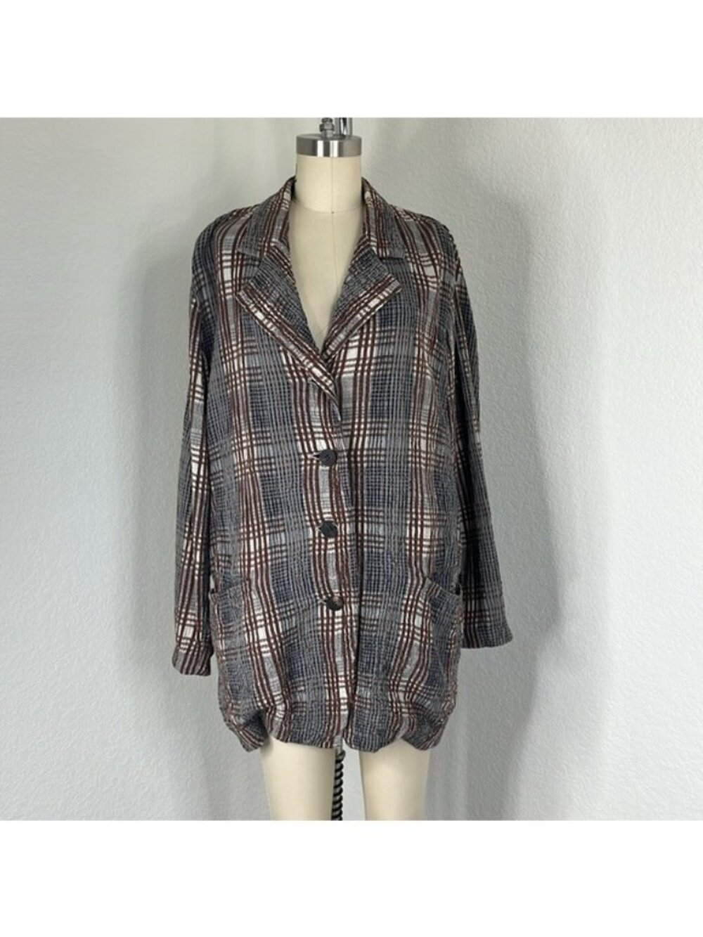 Issey Miyake Seer Sucker VTG Plaid Tunic Plantation Blazer Dress Shift